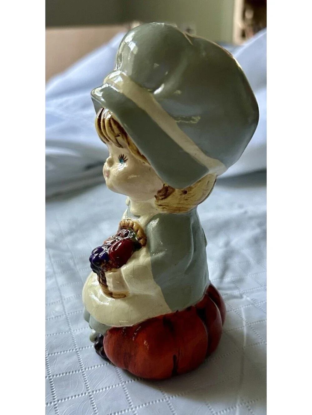 Vintage RB Boy And Girl Pilgrim Figurines Thanksgiving Decor Hand Painted 1980s